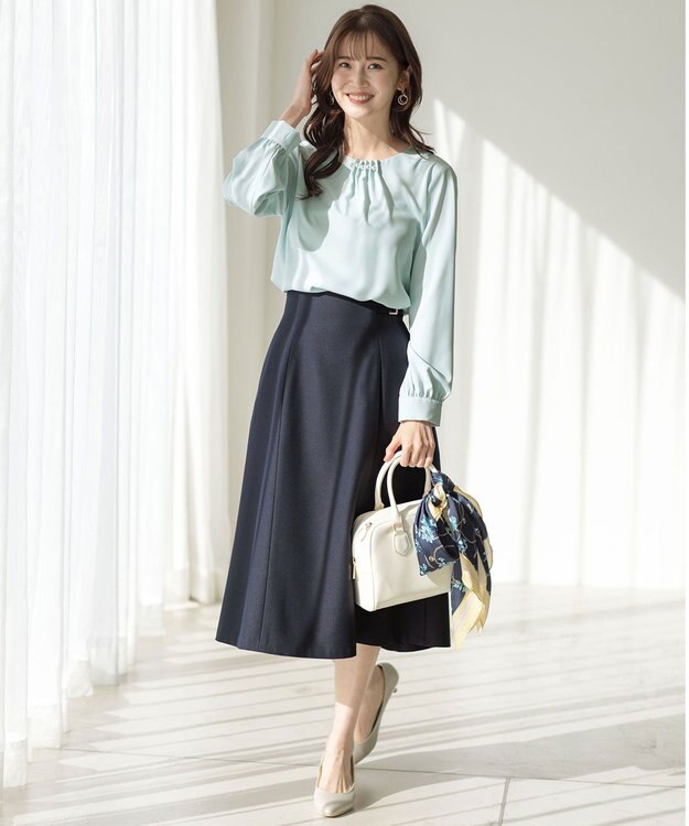 ANY SIS L 【洗える】褒めらレディフレア スカート ネイビー