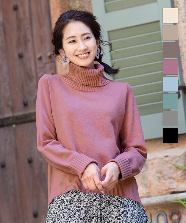 Tiaclasse 【洗える】もっちり柔らかいリブタートルプルオーバーニット ローズピンク