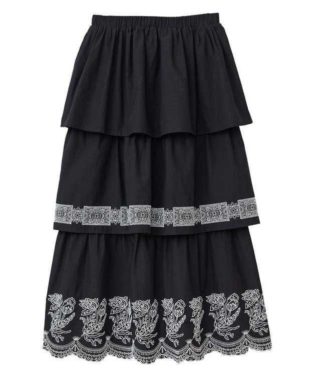 Green Parks ■ＥＳＣＡＲ　バイカラー刺繍ティアードスカート Black