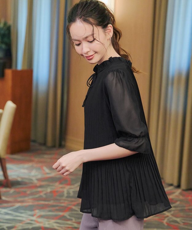 Tiaclasse 【前後2way・洗える】シアープリーツブラウス ブラック