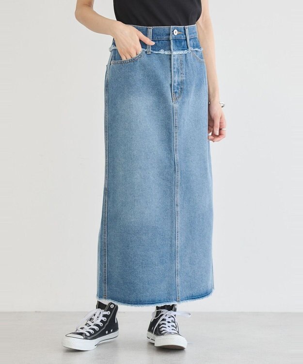 earth music&ecology ウエストフリンジデニムスカート Indigo