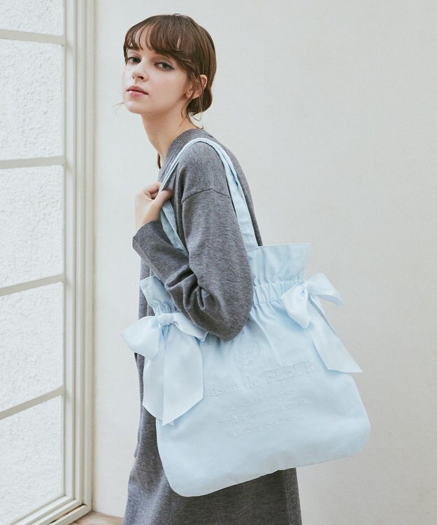 Maison de FLEUR EC限定 キャンバスダブルリボントートバッグ Light Blue