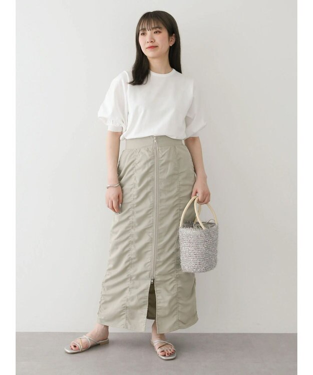 Green Parks パフ５分袖ニットプルオーバー Off White