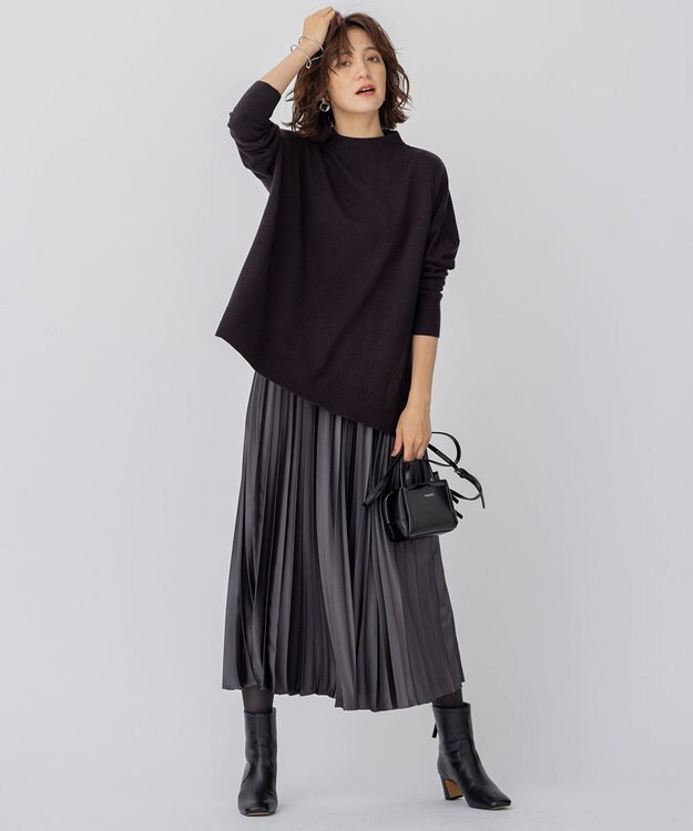 23区 【洗える】セミウーステッドウール モックネック ニット ダークブラウン系