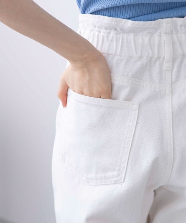 WEGO ウエストフリルマムデニムパンツ ホワイト