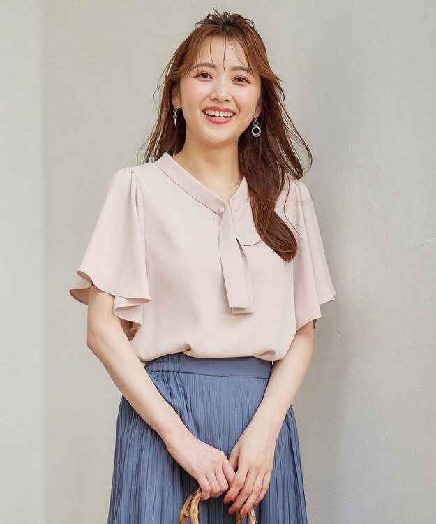 ANY SIS S 【洗える】パール調ボウタイ ブラウス ローズグレー