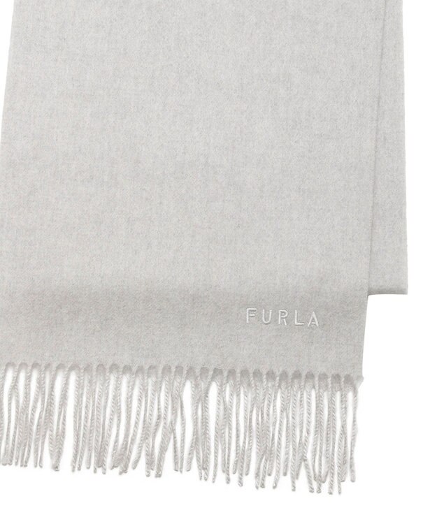 MOONBAT FURLA(フルラ）カシミヤ100％ 無地 マフラー ロゴ刺繍 手洗いOK ライトグレー