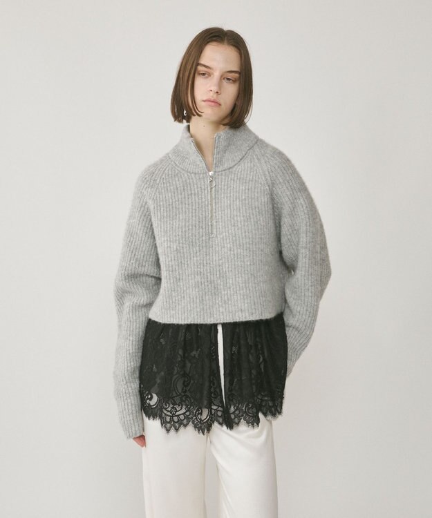GRACE CONTINENTAL 畦zipニットトップ グレー