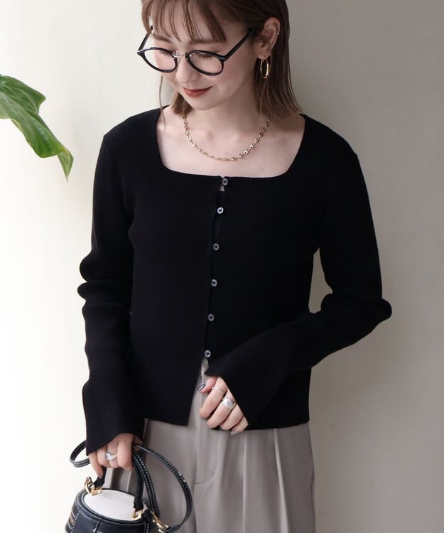 AMERICAN HOLIC スクエアリブニットカーディガン Black