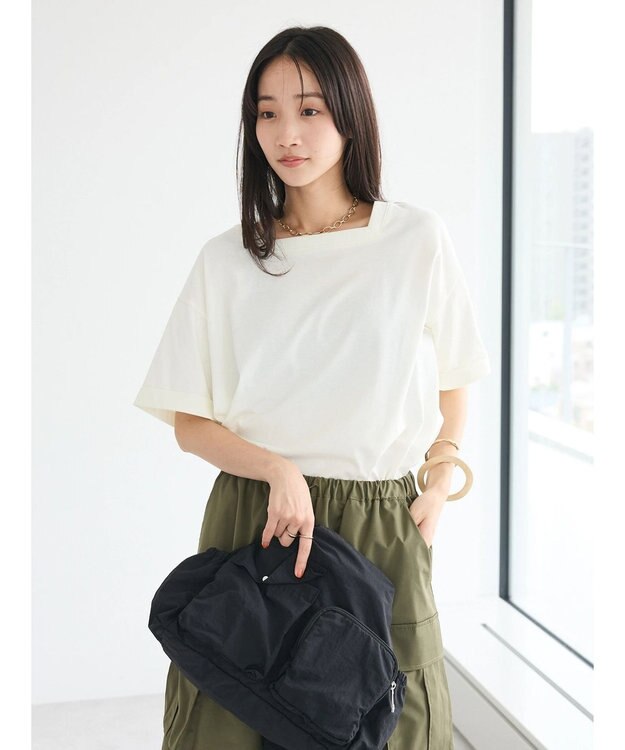 CRAFT STANDARD BOUTIQUE 接触冷感/抗菌防臭/ 前後2WAY半袖スクエアネックTee Ivory
