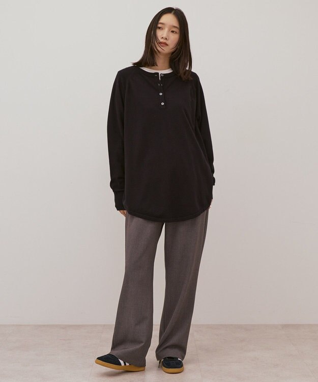 AMERICAN HOLIC バイパチ2WAYヘンリーネックニットプルオーバー Black