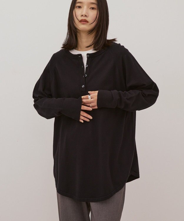 AMERICAN HOLIC バイパチ2WAYヘンリーネックニットプルオーバー Black