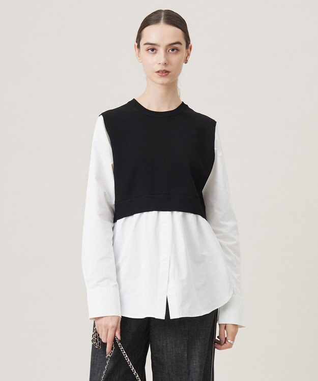 ICB L 【2WAY・洗える】シャツクロスコンビニットプルオーバー ブラック系