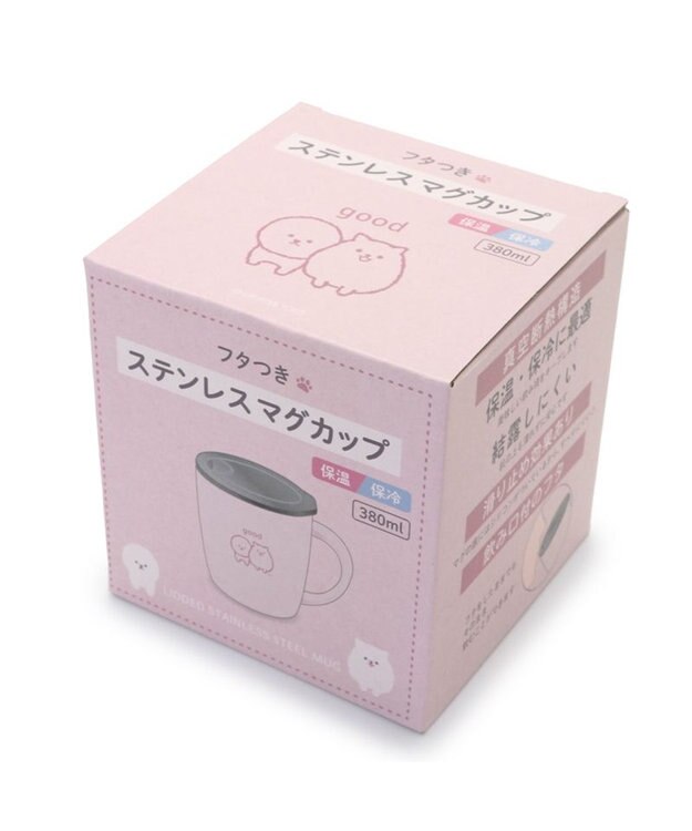 Mother garden マザーガーデン ふわんこ 蓋つき ステンレスマグカップ 380mL ピンク（淡）