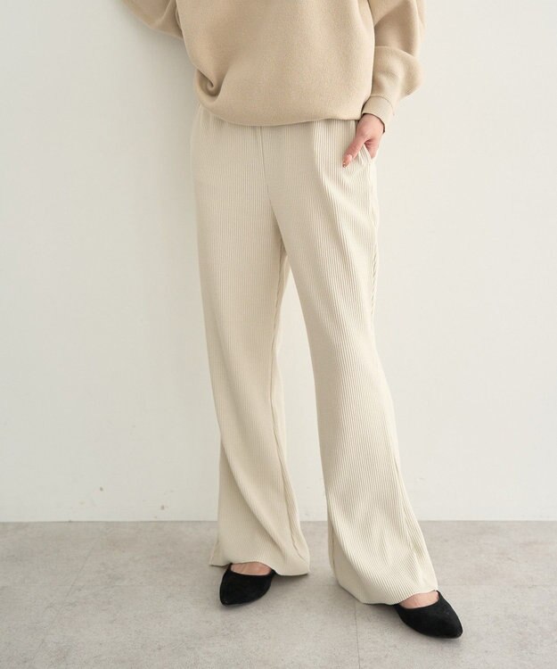 earth music&ecology セルフカットテレコフレアパンツ Light Beige