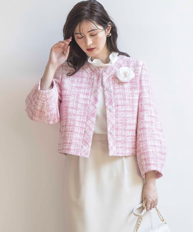 組曲 【KUMIKYOKU NAVY】マカロンツイード ジャケット ピンク系