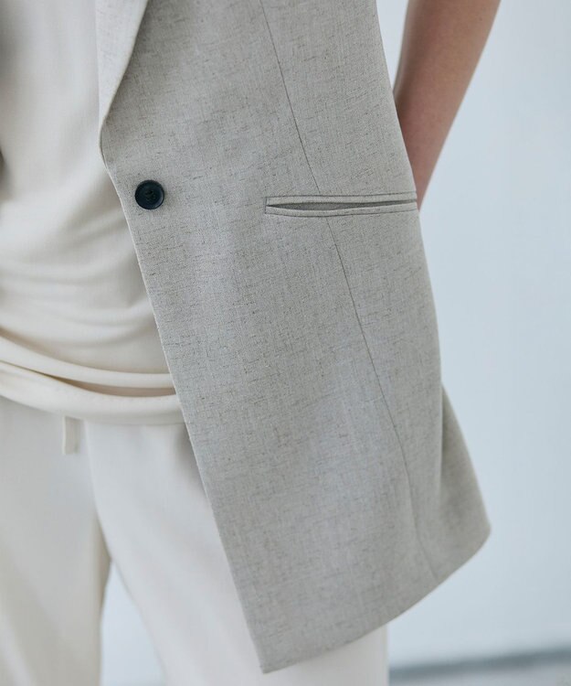 BEIGE， 【洗える】CAROLE / リネンライクノースリーブジレジャケット Sand