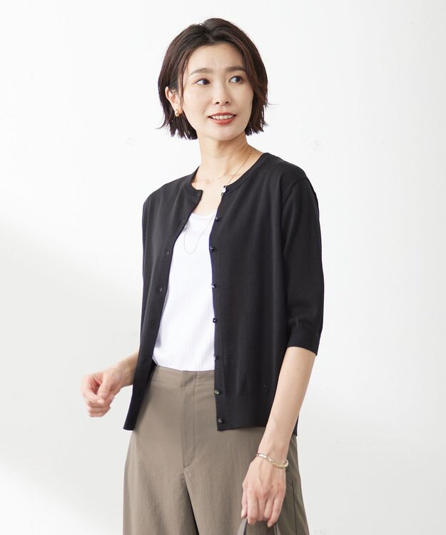 J.PRESS LADIES S 【WEB限定カラーあり・洗える・抗菌防臭】コットンアセテート カーディガン ブラック系