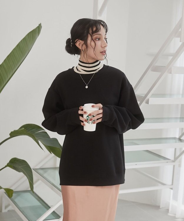 WEGO 【ユニセックス着用ITEM/裏起毛】リラックスフィットスウェットプルオーバー ブラック