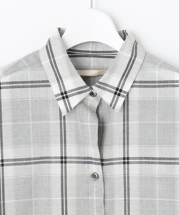 自由区 L 【セット可/洗える】オータムチェック ドロップショルダー ブラウス ライトグレー系4