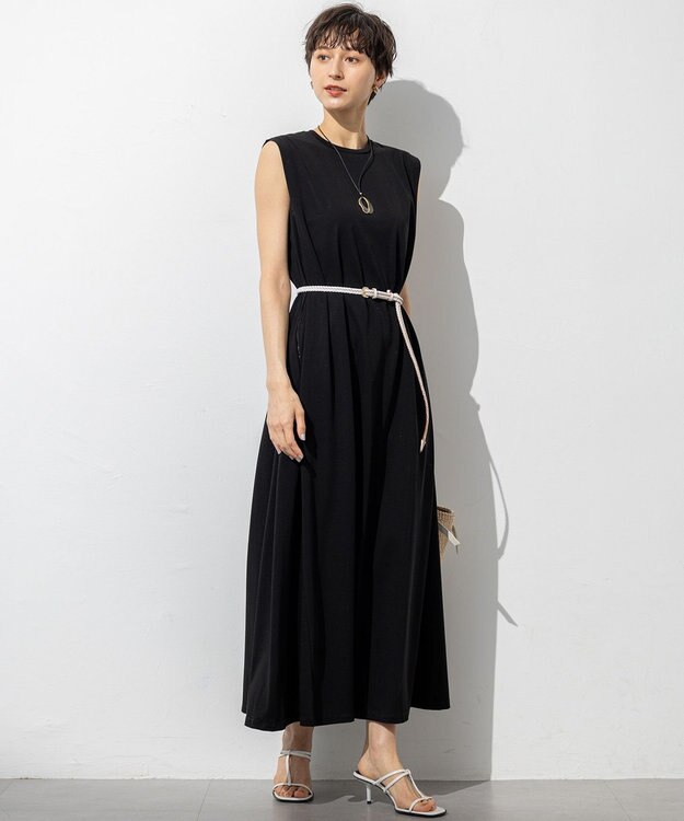 23区 L 【Oggi8月号掲載/接触冷感/洗える】ツイストコットンプレーティング スリーブレスワンピース ブラック系