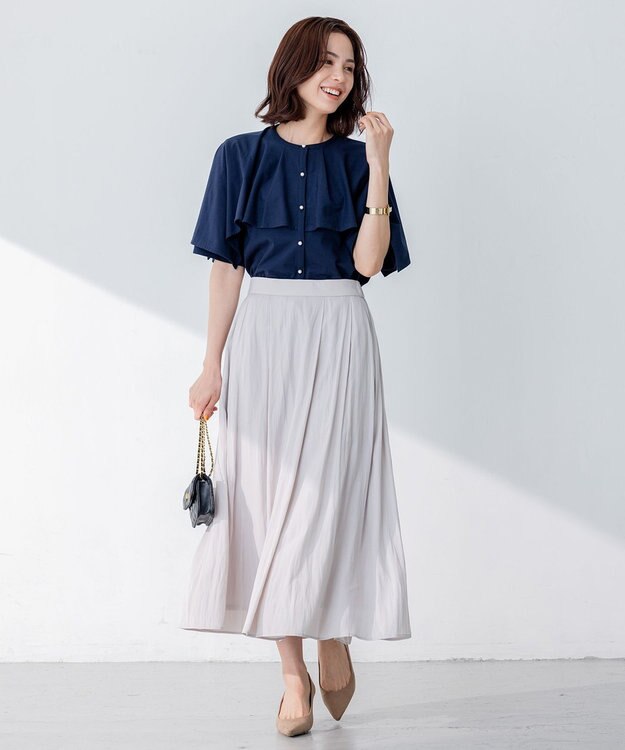 組曲 S 【洗える】ブラウスライクジャージーポンチョライク カットソー ネイビー系