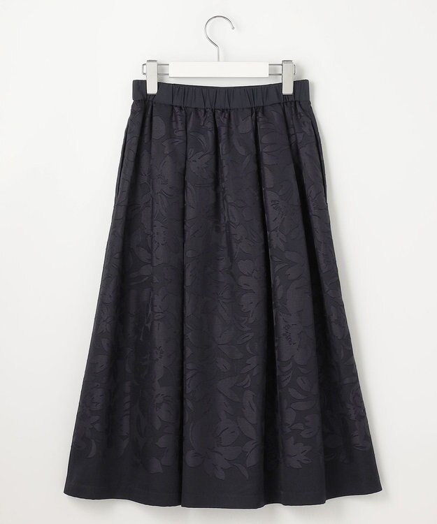 自由区 S 【セットアップ対応・洗える】フラワーオパールタックフレア スカート ネイビー