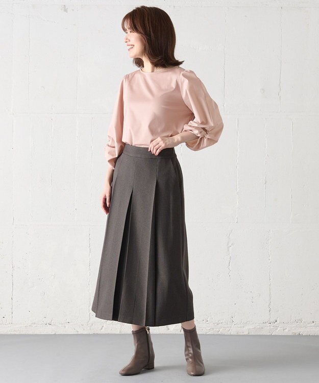 ANY 【洗濯機可能/ウエストゴム/ポケット付】ウーリッシュフラノボックスプリーツスカート チャコール ガンクラブ