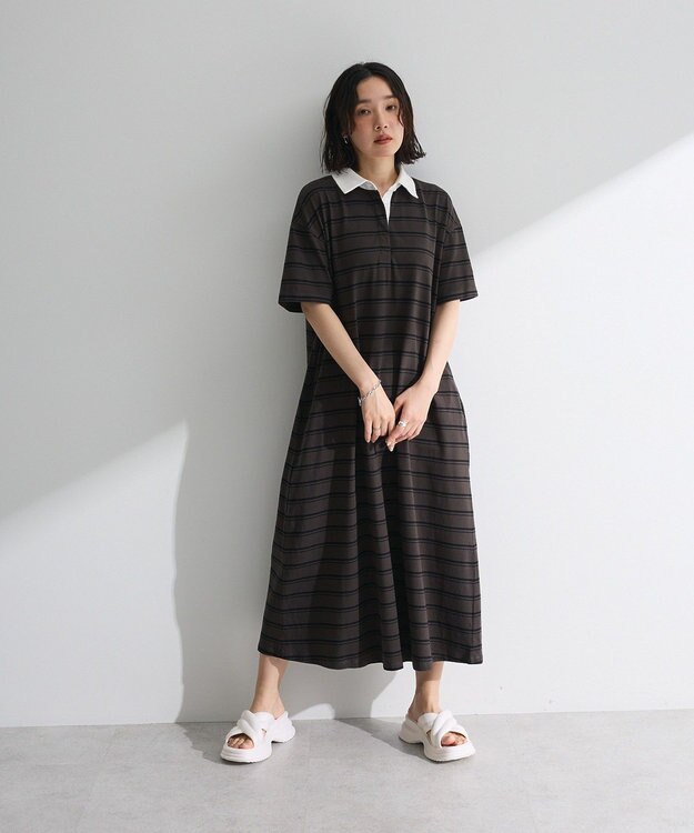 Green Parks ・ＳＵＧＡＲ　ＳＰＯＯＮ　ボーダーポロワンピース Charcoal Gray