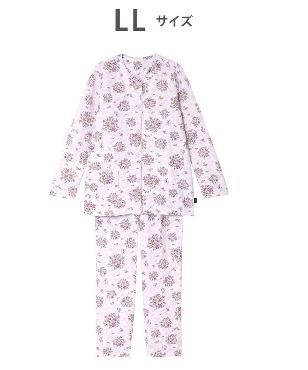 WACOAL ワコール_リラックス＆スリープ パジャマ 長袖 長ズボン 綿100％(表側・肌側) キルトニット素材 ハドンホール 上下セット 前開き ミントン NDW416 /ワコール ピンク