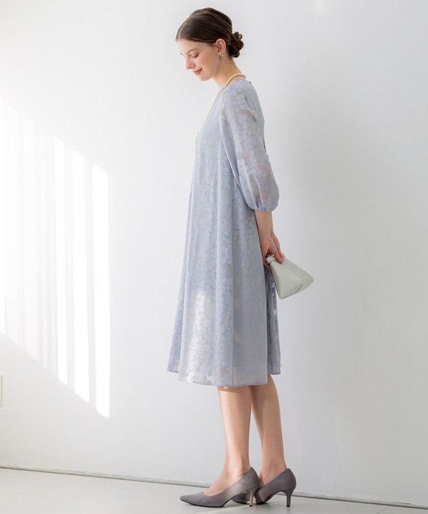 23区 L 【APPLAUDIR】フラワーサテンオパール ドレス グレイッシュブルー系