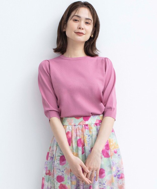 組曲 【UVケア・接触冷感】MINA 6分袖ニットプルオーバー ピオニーピンク系