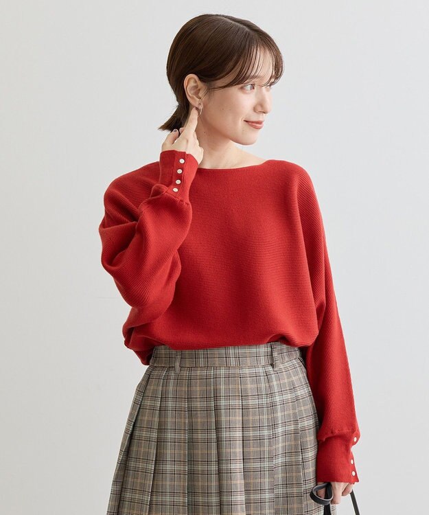 Green Parks もちやわ袖釦ドルマンニットプルオーバー Red