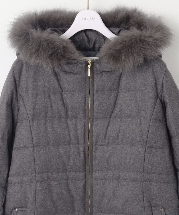 ANY SIS 【撥水・洗える】リッチファーフードロング ダウン グレー