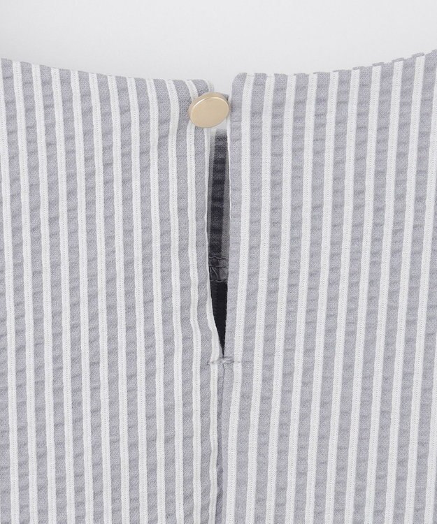 ANY SIS L 【洗える】ランタンスリーブサッカー ブラウス ブルーストライプ