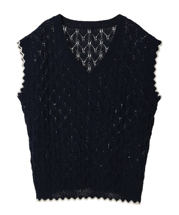 earth music&ecology クロッシェラインニットベスト Navy