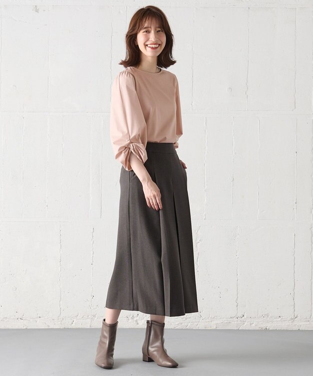 ANY L 【洗濯機可能/ウエストゴム/ポケット付】ウーリッシュフラノボックスプリーツスカート チャコール ガンクラブ