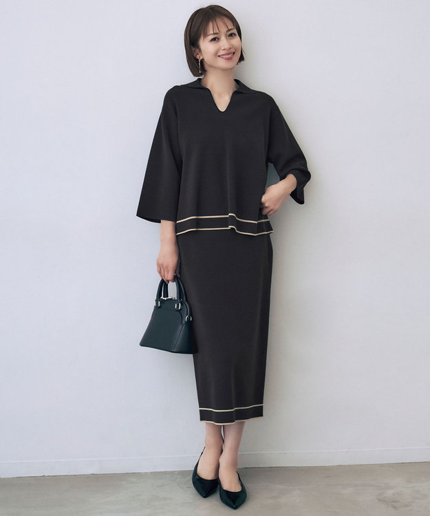 自由区 S レーヨンストレッチIライン スカート ネイビー