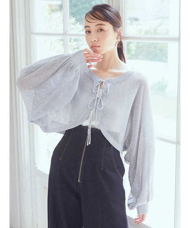 earth music&ecology リボンメッシュボレロ Light Gray