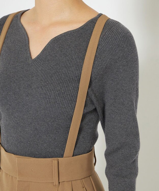 uncrave 【防しわ・UVカット・洗濯機洗い可】バルキーツイル ワイドパンツ(サスペンダー付き)（uncrave STANDARD） キャメル