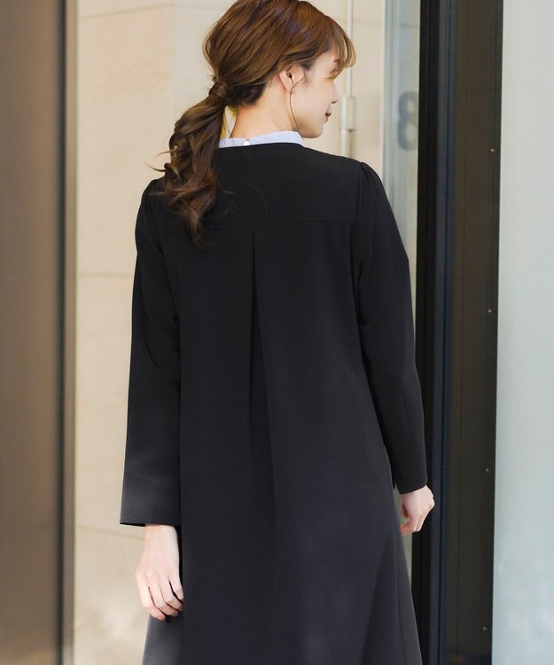 Tiaclasse 【ダブルストレッチ・洗える】ノーカラーAラインコート ブラック