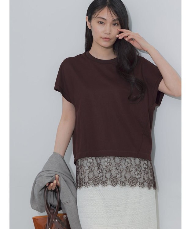 Te chichi 【接触冷感/マシンウォッシャブル】レースヘムTシャツ《2026 SUMMER LOOK item》 ブラウン