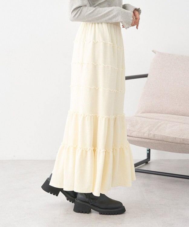 earth music&ecology メロー切替フレアスカート Ivory