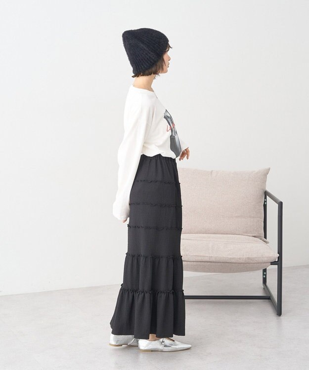 earth music&ecology メロー切替フレアスカート Black