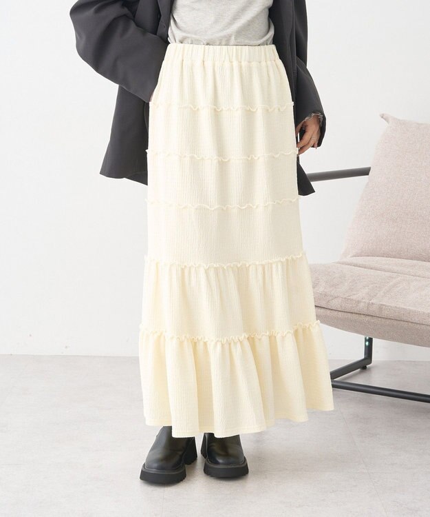 earth music&ecology メロー切替フレアスカート Ivory