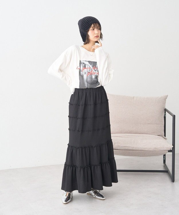earth music&ecology メロー切替フレアスカート Black