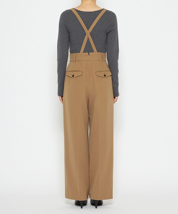 uncrave 【防しわ・UVカット・洗濯機洗い可】バルキーツイル ワイドパンツ(サスペンダー付き)（uncrave STANDARD） キャメル