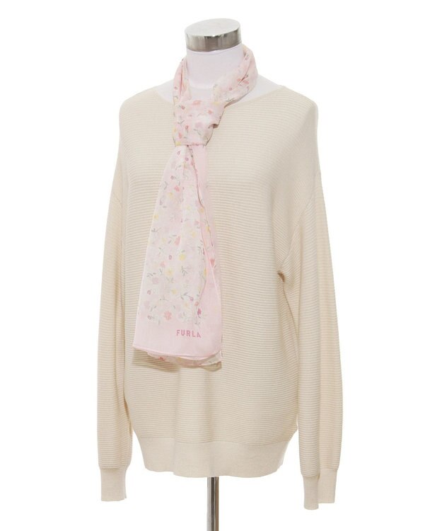 MOONBAT 【シルク100%】フルラ (FURLA) シルクシフォンロングスカーフ 小花柄 150cm×35cm ペールピンク