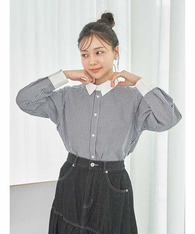 earth music&ecology クレリックシャツ Gingham Check