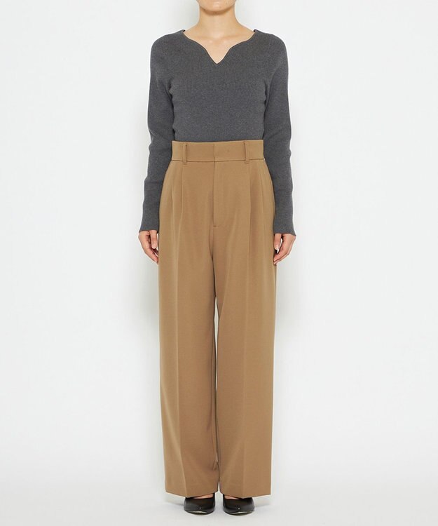 uncrave 【防しわ・UVカット・洗濯機洗い可】バルキーツイル ワイドパンツ(サスペンダー付き)（uncrave STANDARD） キャメル